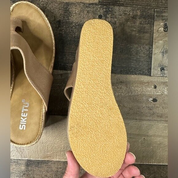 Siketu Womens Tan Faux Leather Cork Wedge Sandals Size 38 With Slip-On Design - Picture 5 of 7